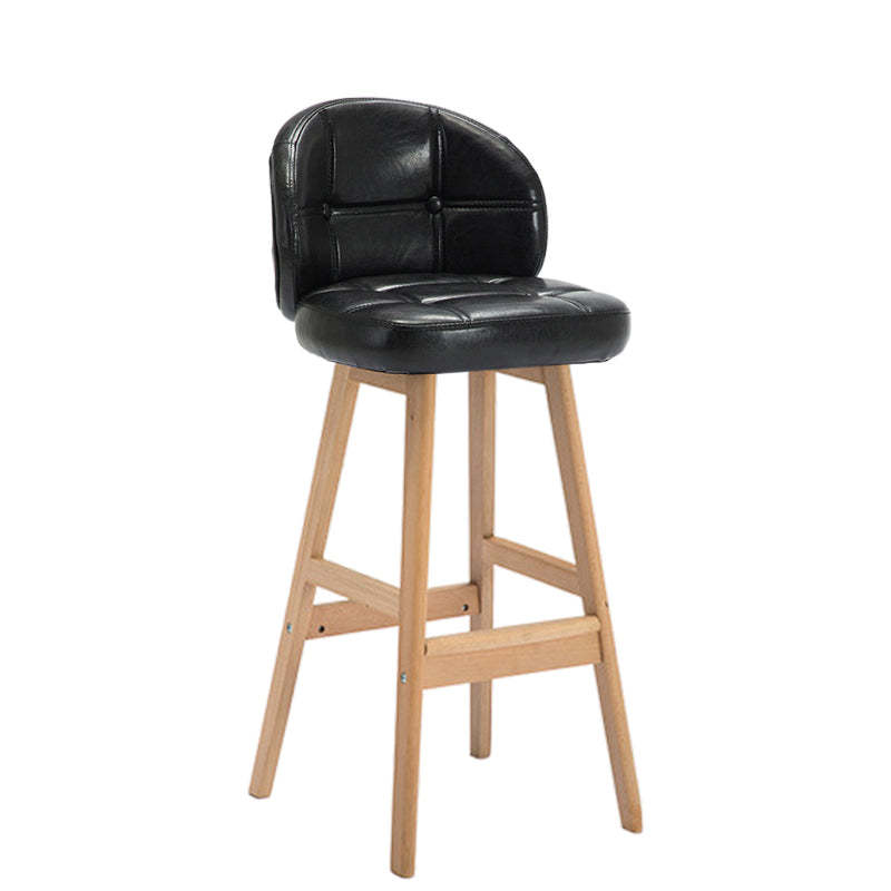 Contemporary Round Fabric Leather Wood Bar Stool — Coffee Color Fabric / Black