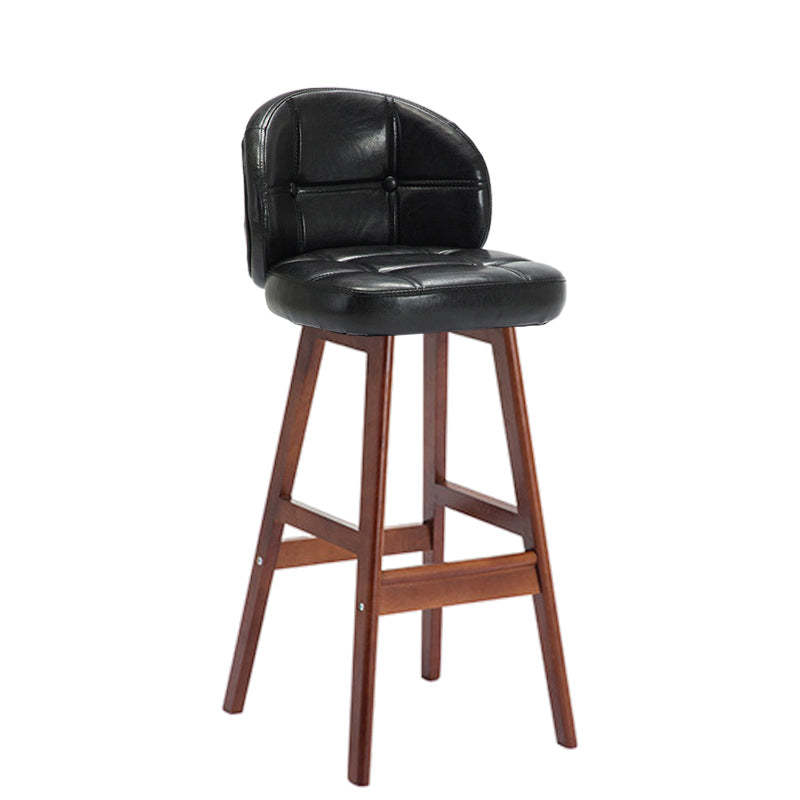 Contemporary Round Fabric Leather Wood Bar Stool