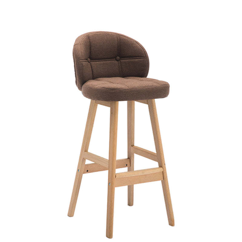 Contemporary Round Fabric Leather Wood Bar Stool