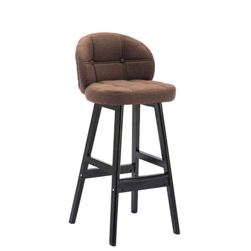 Contemporary Round Fabric Leather Wood Bar Stool