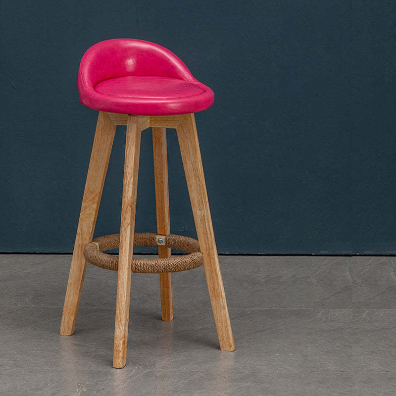Nordic Rubber Wood Round Rotatable Low-Back Bar Stool