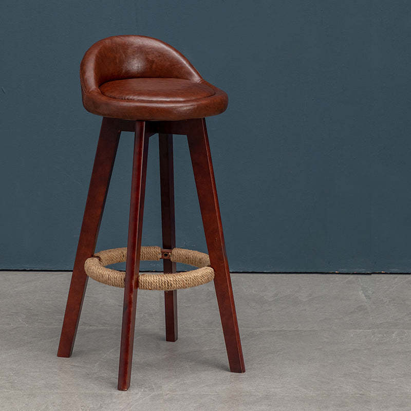 Nordic Rubber Wood Round Rotatable Low-Back Bar Stool