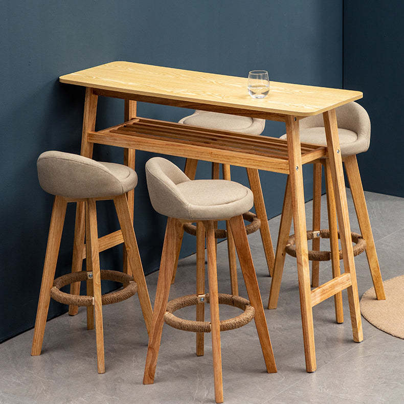 Nordic Rubber Wood Round Rotatable Low-Back Bar Stool — Gray Linen