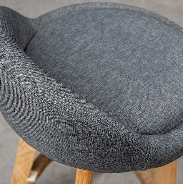 Nordic Rubber Wood Round Rotatable Low-Back Bar Stool — Green Linen