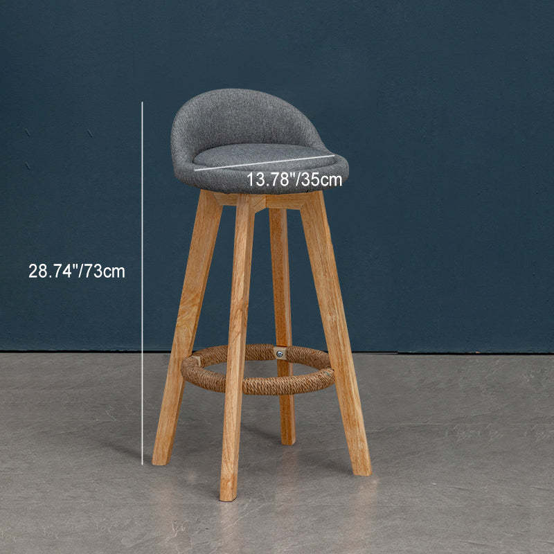 Nordic Rubber Wood Round Rotatable Low-Back Bar Stool — Blue Linen
