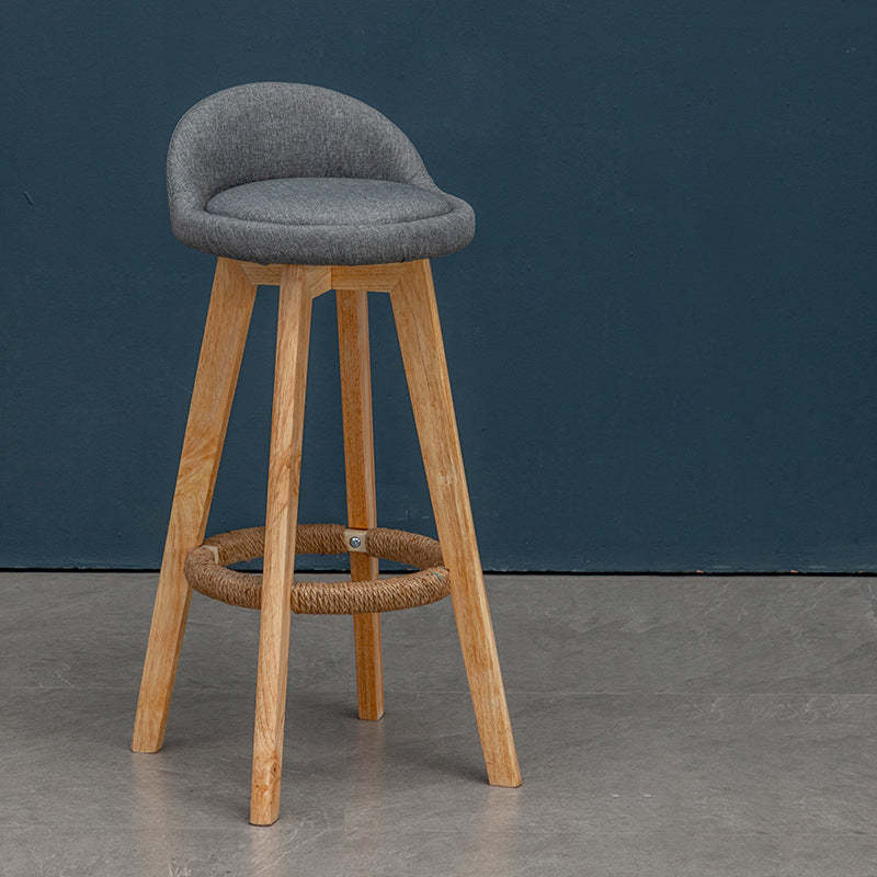 Nordic Rubber Wood Round Rotatable Low-Back Bar Stool