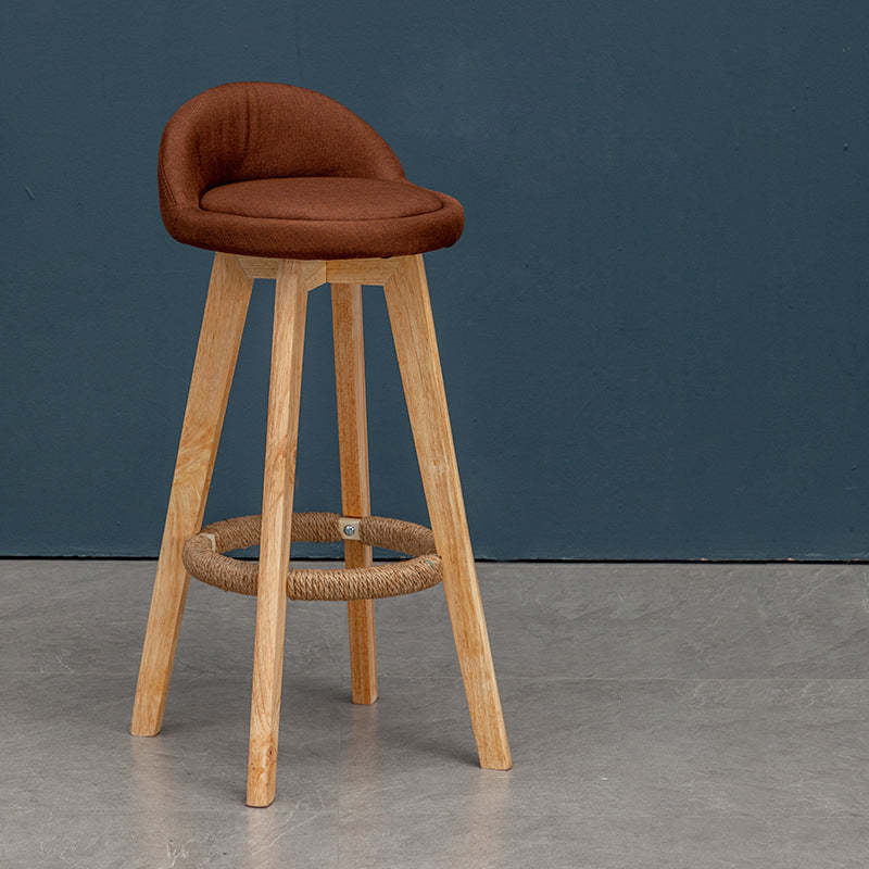 Nordic Rubber Wood Round Rotatable Low-Back Bar Stool