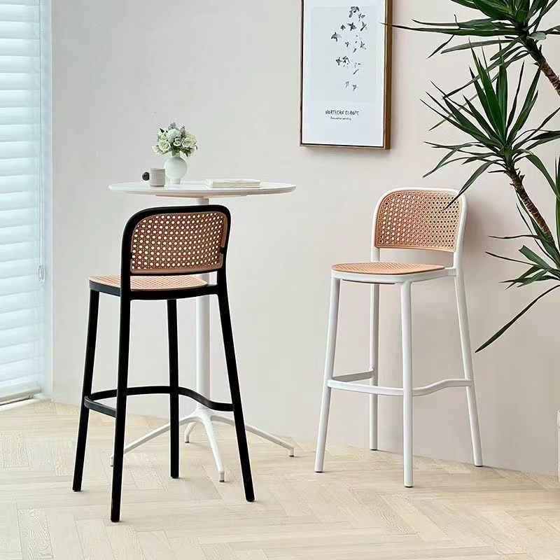 Nordic Square Plastic Bar Stool with Backrest — White