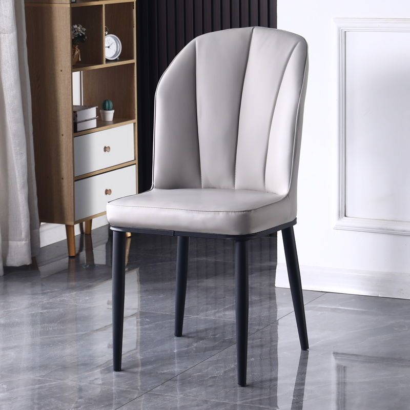 Nordic PU Leather Carbon Steel Square Dining Chair — A / Black / Orange