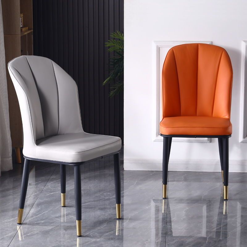 Nordic PU Leather Carbon Steel Square Dining Chair — B / Black & Gold / Gray