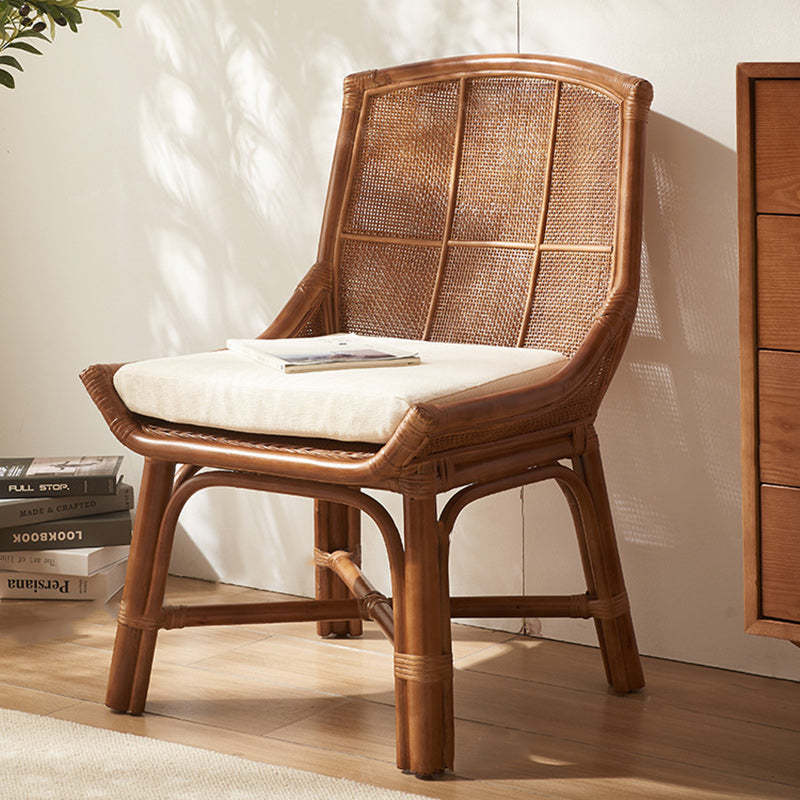Japanese Woven Rattan Dining Chair — Armless / Wood Color