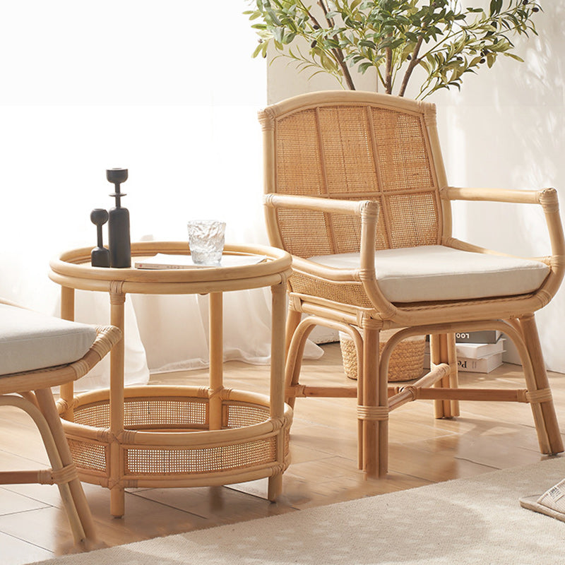 Japanese Woven Rattan Dining Chair — Armless / Retro Color