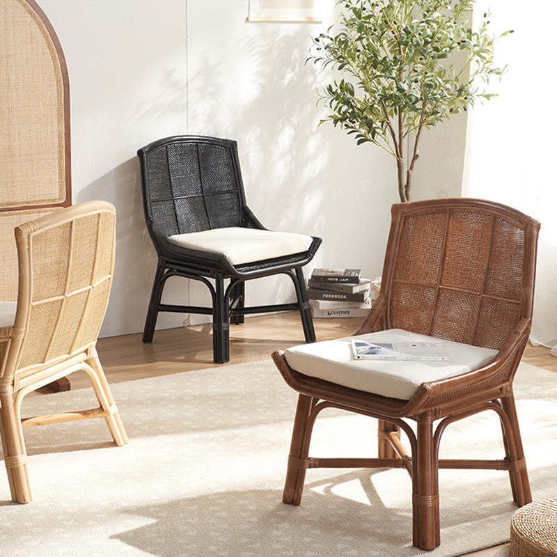 Japanese Woven Rattan Dining Chair — Armrest / Wood Color