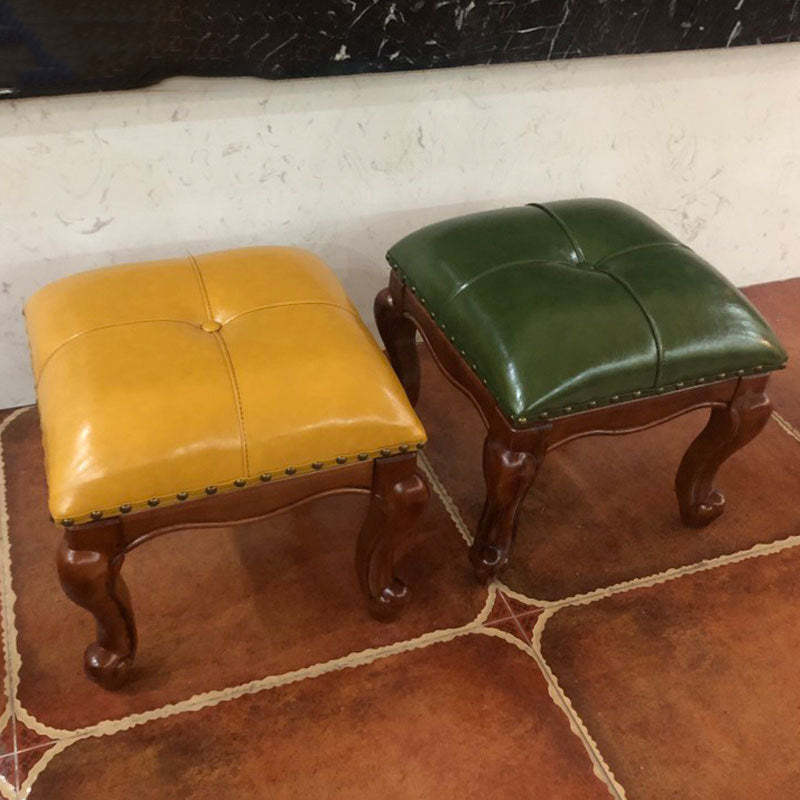 Leather Upholstered Entryway Footstool