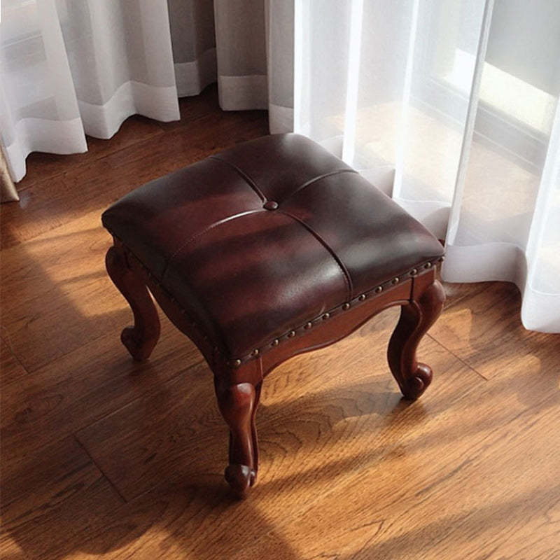 Leather Upholstered Entryway Footstool — Green