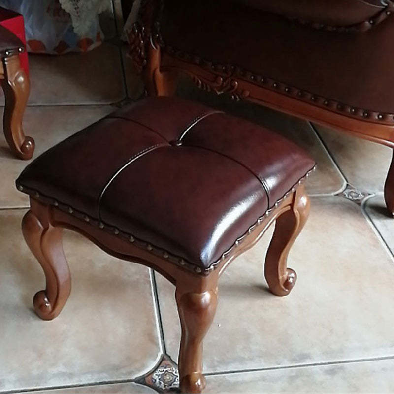 Leather Upholstered Entryway Footstool