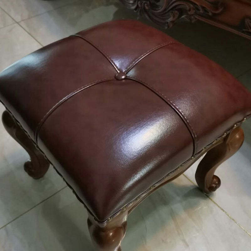 Leather Upholstered Entryway Footstool