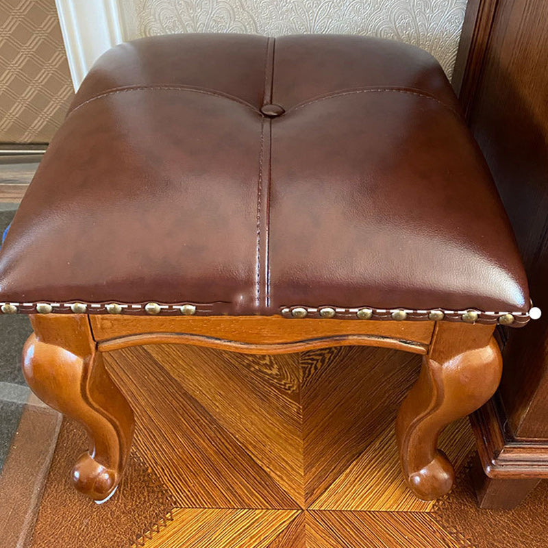 Leather Upholstered Entryway Footstool