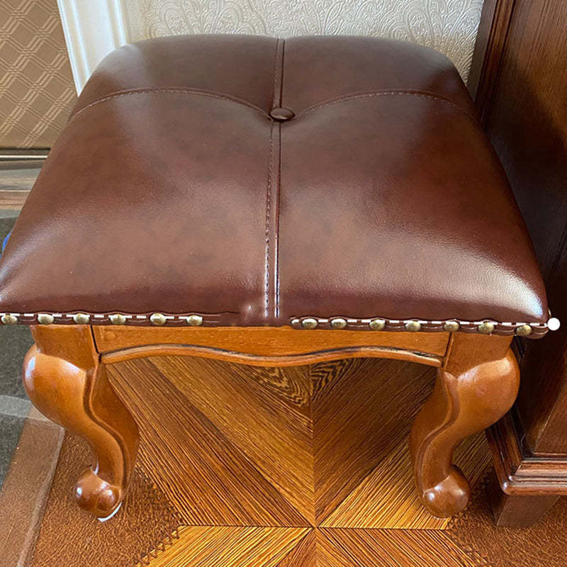Leather Upholstered Entryway Footstool