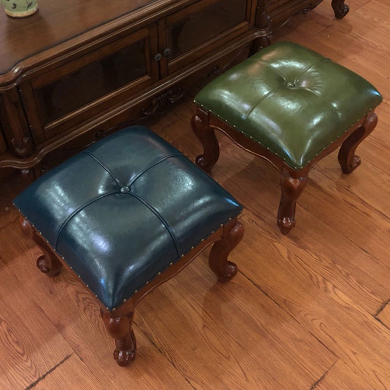 Leather Upholstered Entryway Footstool — Brown
