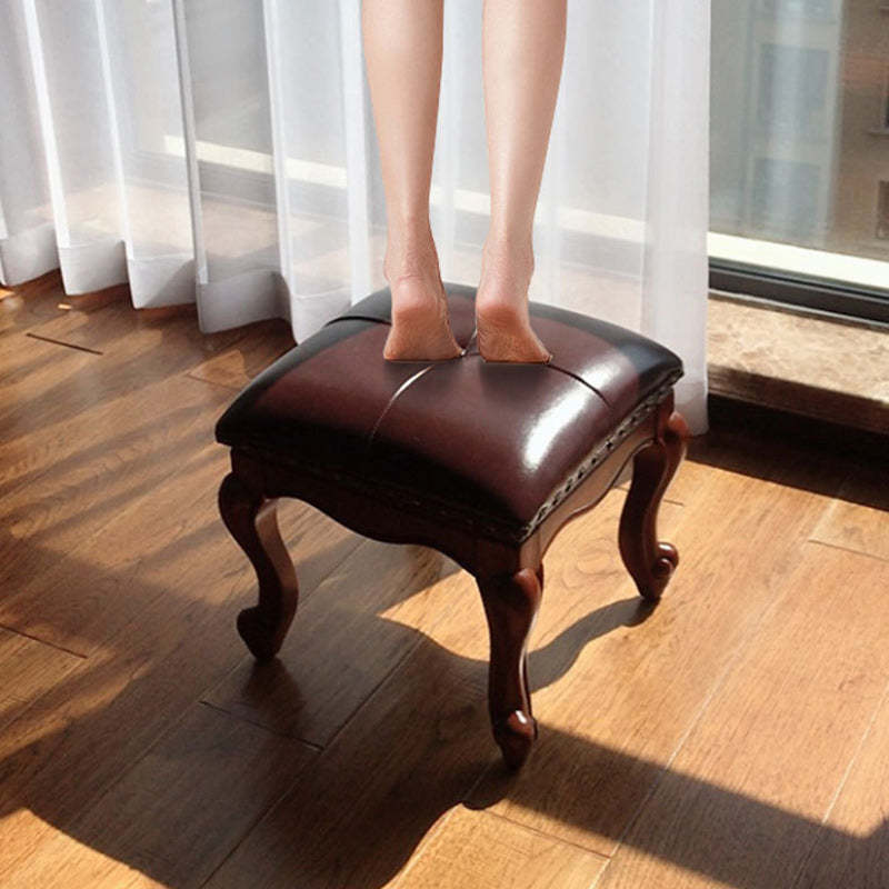 Leather Upholstered Entryway Footstool