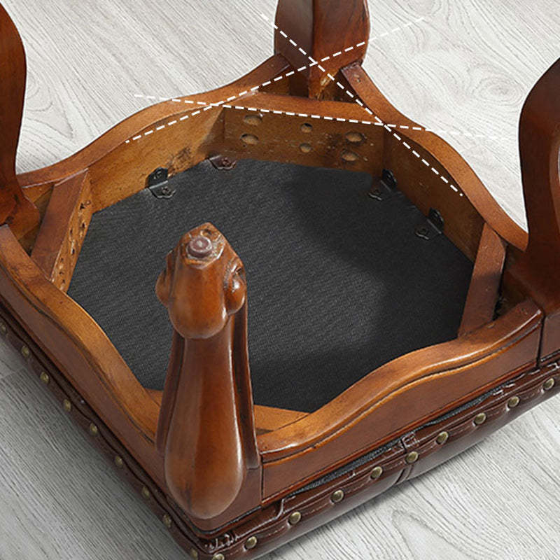 Leather Upholstered Entryway Footstool — Red