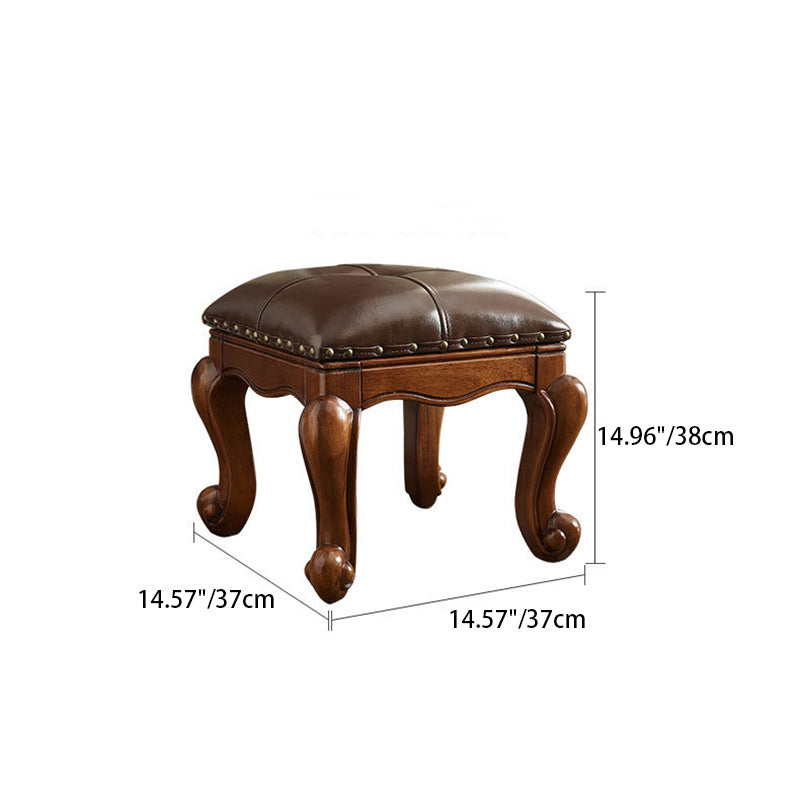 Leather Upholstered Entryway Footstool — Yellow
