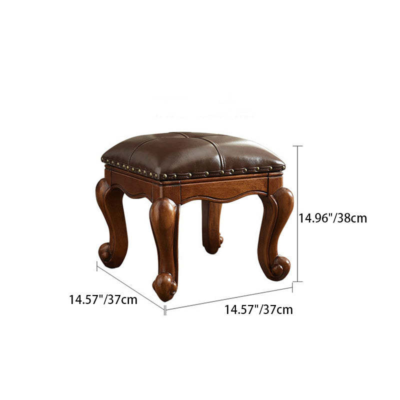 Leather Upholstered Entryway Footstool — Yellow