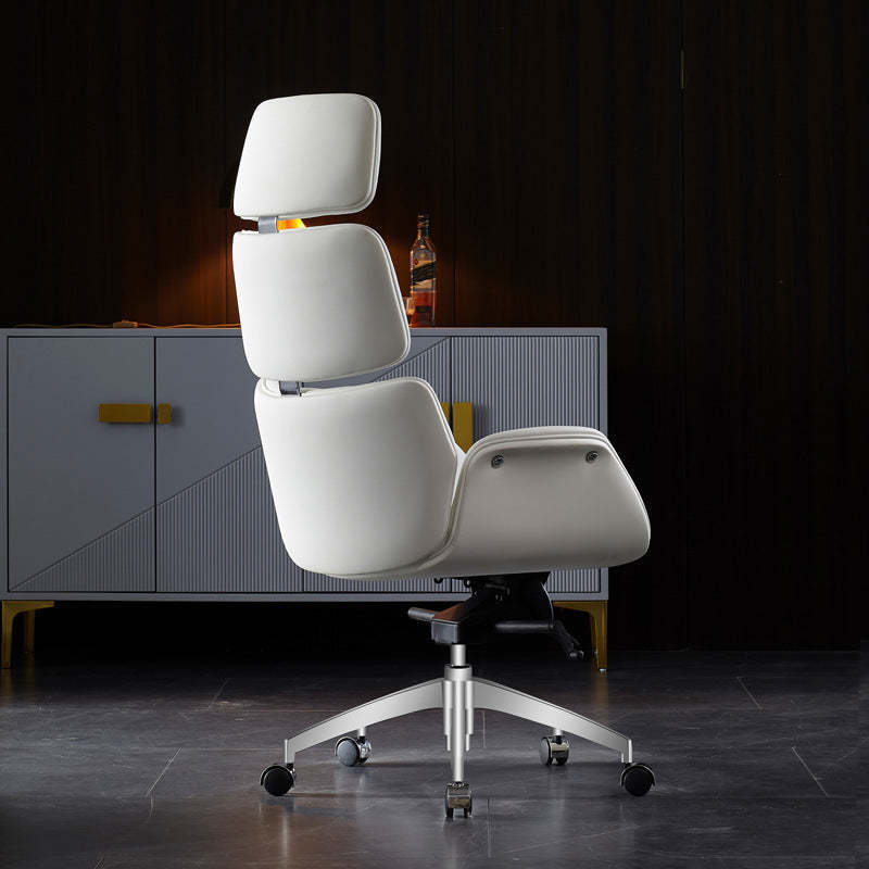 Contemporary Leather Segmented-Back Desk Armchair — Microfiber Leather / White