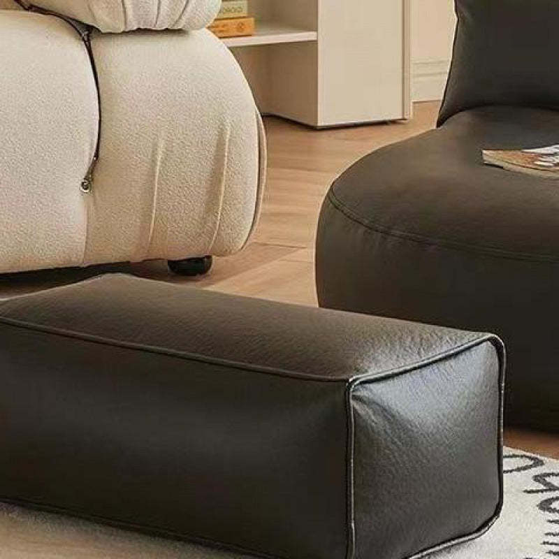 Round Microfiber Leather Accent Chair — With Footrest / Black