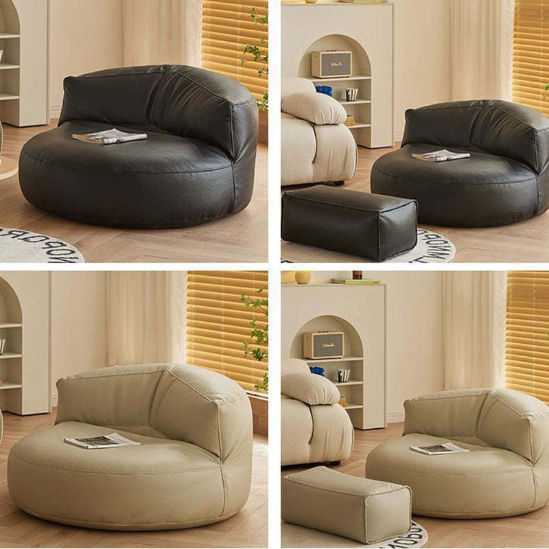 Round Microfiber Leather Accent Chair — With Footrest / White