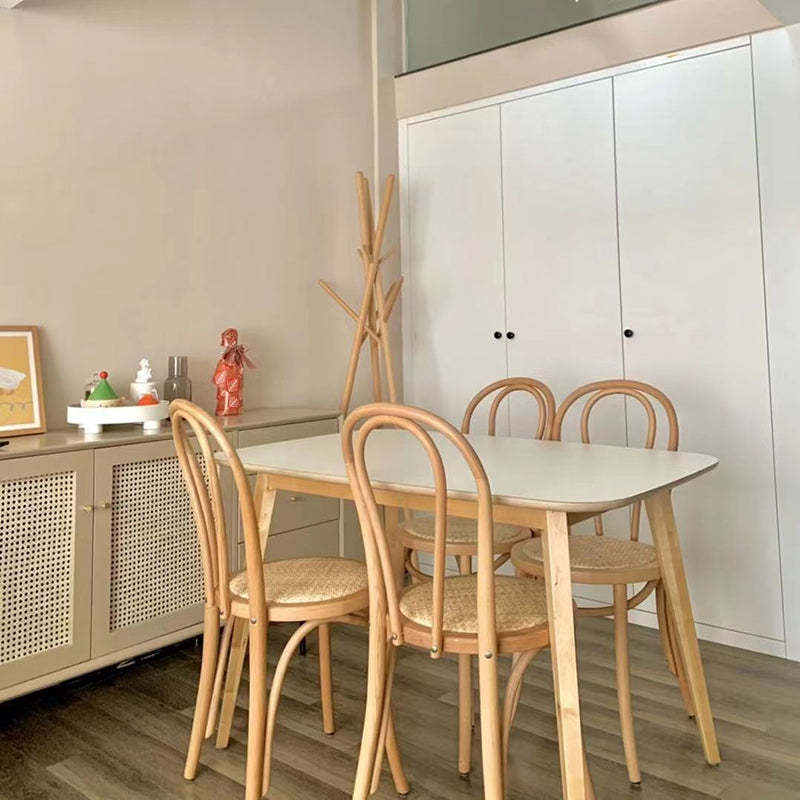 Retro Rattan Beech Arched Dining Chair — Honey Color / Wood