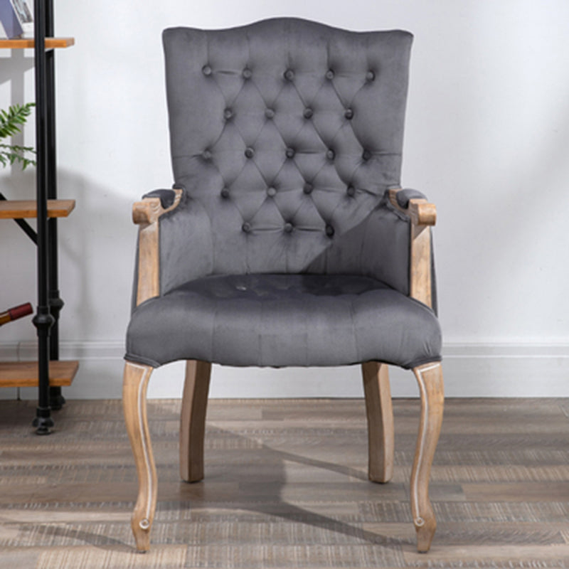 Vintage Flannel Linen Wood Accent Chair