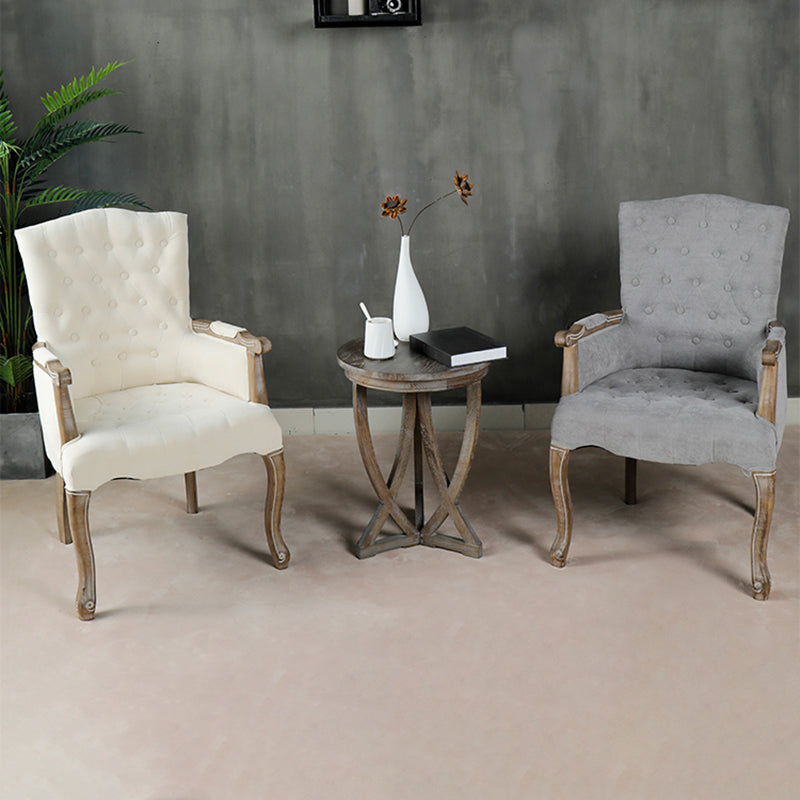 Vintage Flannel Linen Wood Accent Chair — Smoke Gray Flannel - Brown Legs