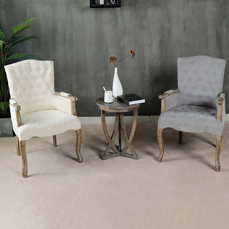Vintage Flannel Linen Wood Accent Chair — Smoke Gray Flannel - Brown Legs