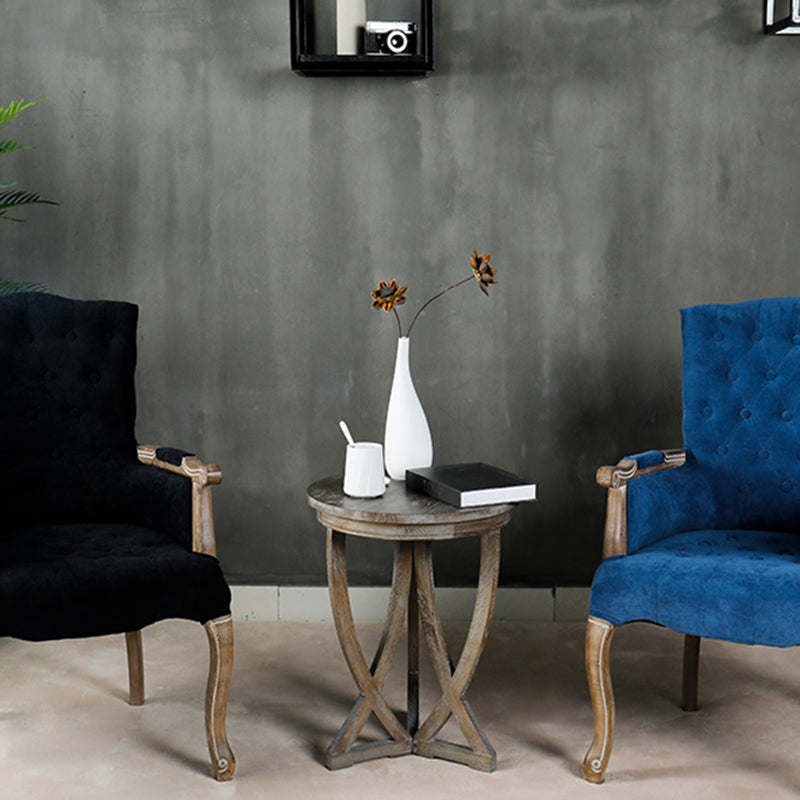Vintage Flannel Linen Wood Accent Chair — Gray Blue Color Flannel - Wood Legs