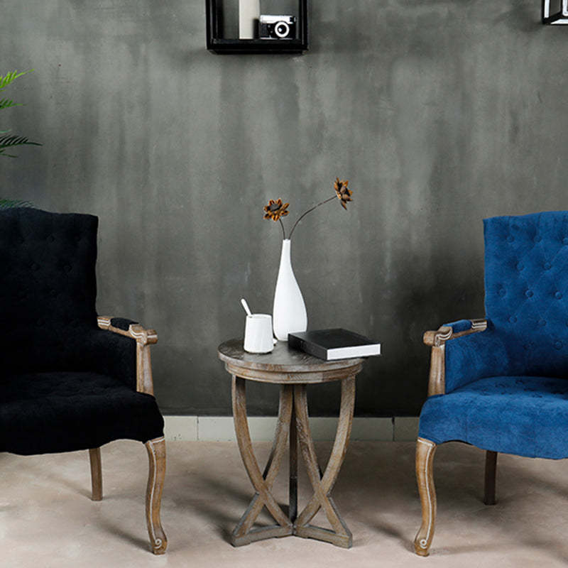 Vintage Flannel Linen Wood Accent Chair — Gray Blue Color Flannel - Wood Legs