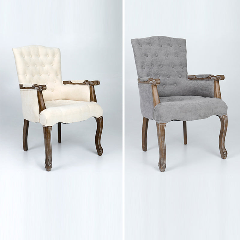 Vintage Flannel Linen Wood Accent Chair