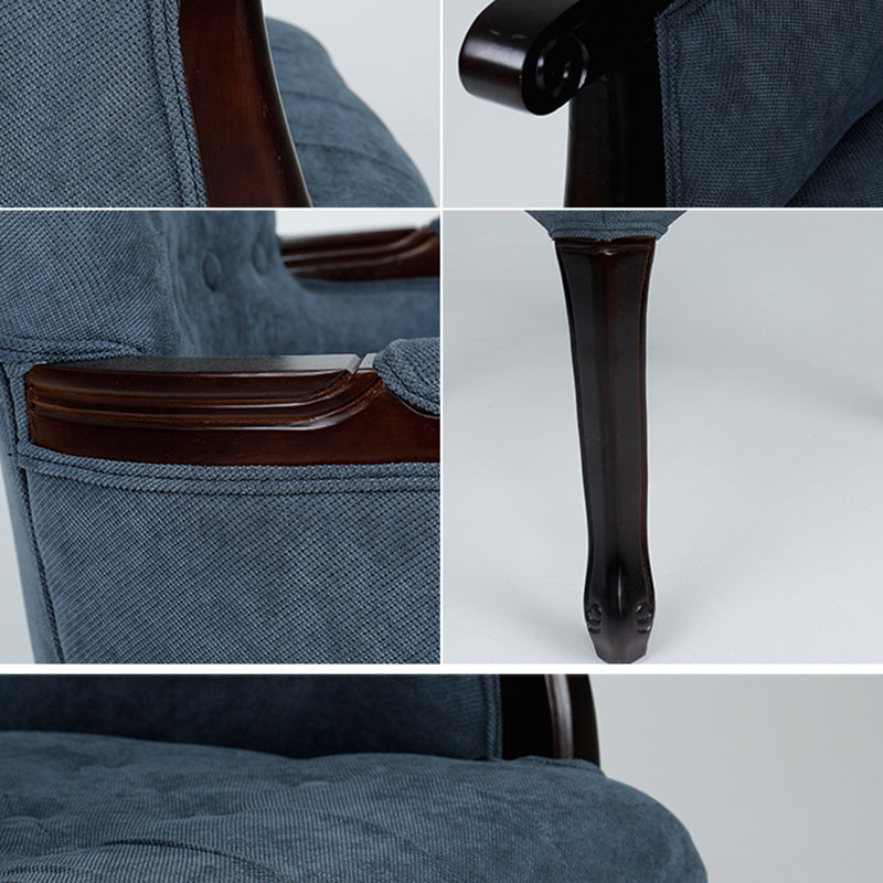 Vintage Flannel Linen Wood Accent Chair — Light Blue Flannel - Wood Legs