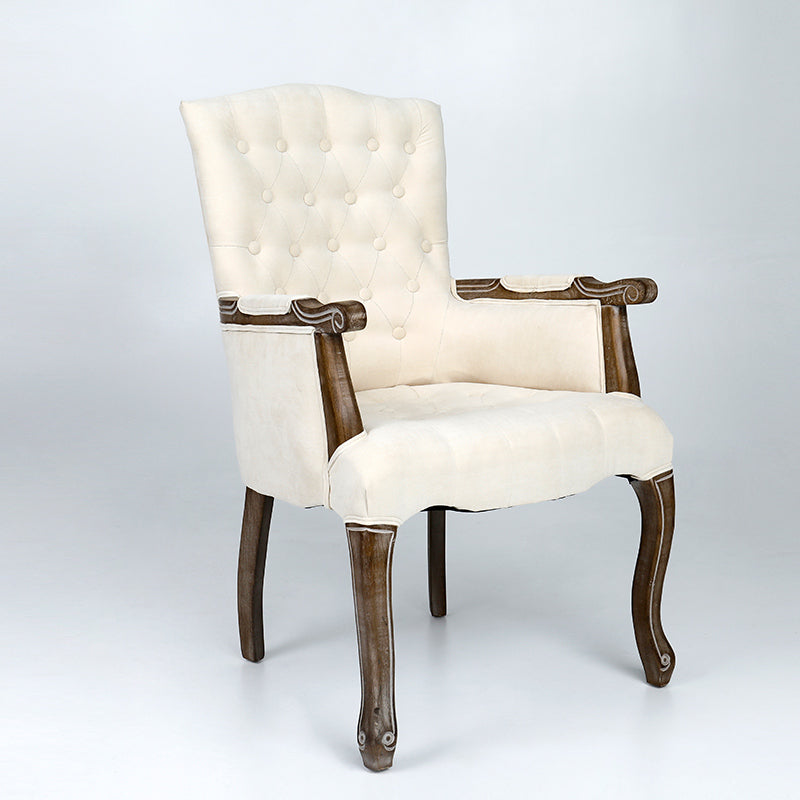 Vintage Flannel Linen Wood Accent Chair — Khaki Flannel - Wood Legs