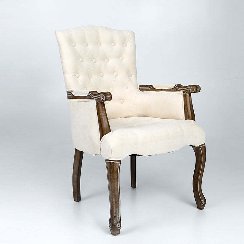 Vintage Flannel Linen Wood Accent Chair — Khaki Flannel - Wood Legs