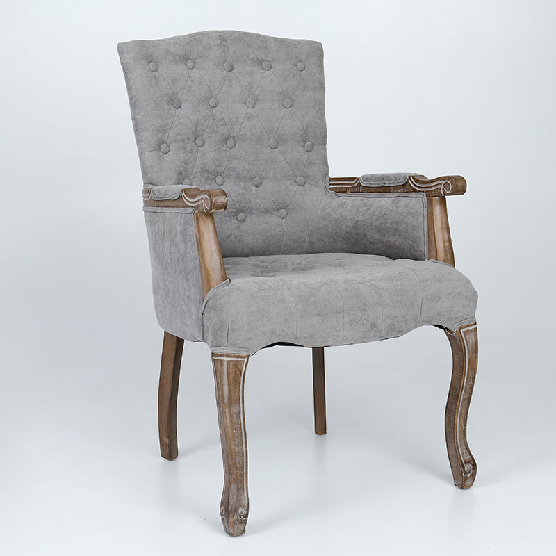 Vintage Flannel Linen Wood Accent Chair — Light Gray Flannel - Wood Legs