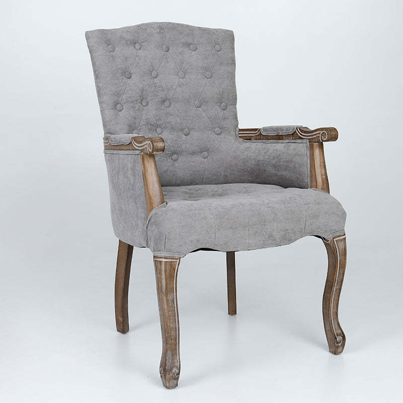 Vintage Flannel Linen Wood Accent Chair — Light Gray Flannel - Wood Legs