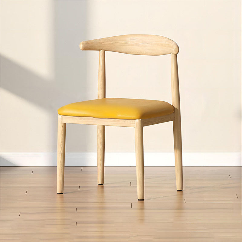 Scandinavian Cowhide Leather Square Dining Chair — Sponge / Coffee Color Linen - Wood Legs