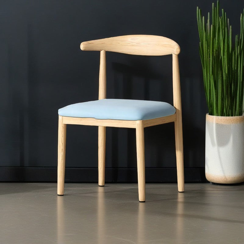 Scandinavian Cowhide Leather Square Dining Chair — Sponge / Coffee Color Linen - Walnut Legs