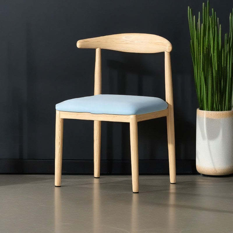 Scandinavian Cowhide Leather Square Dining Chair — Sponge / Coffee Color Linen - Walnut Legs