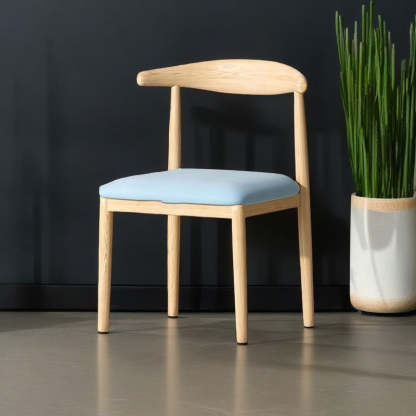 Scandinavian Cowhide Leather Square Dining Chair — Sponge / Coffee Color Linen - Walnut Legs