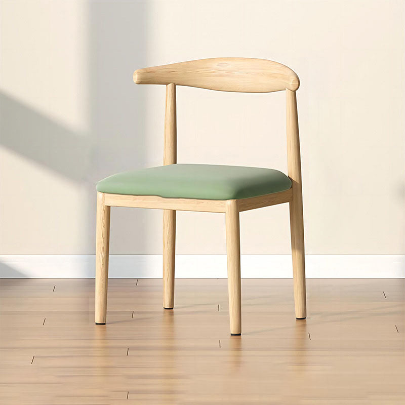 Scandinavian Cowhide Leather Square Dining Chair — Latex / Black Leather - Walnut Legs