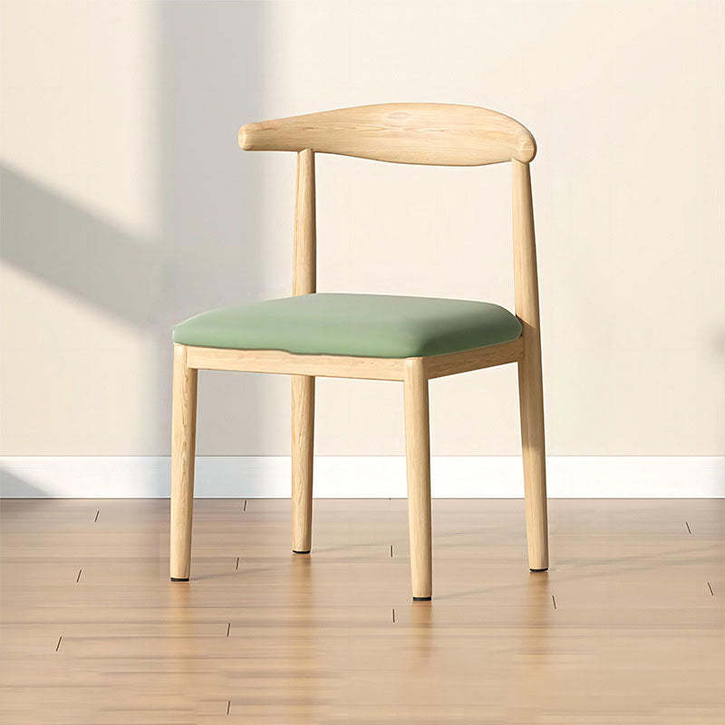 Scandinavian Cowhide Leather Square Dining Chair — Latex / Black Leather - Walnut Legs