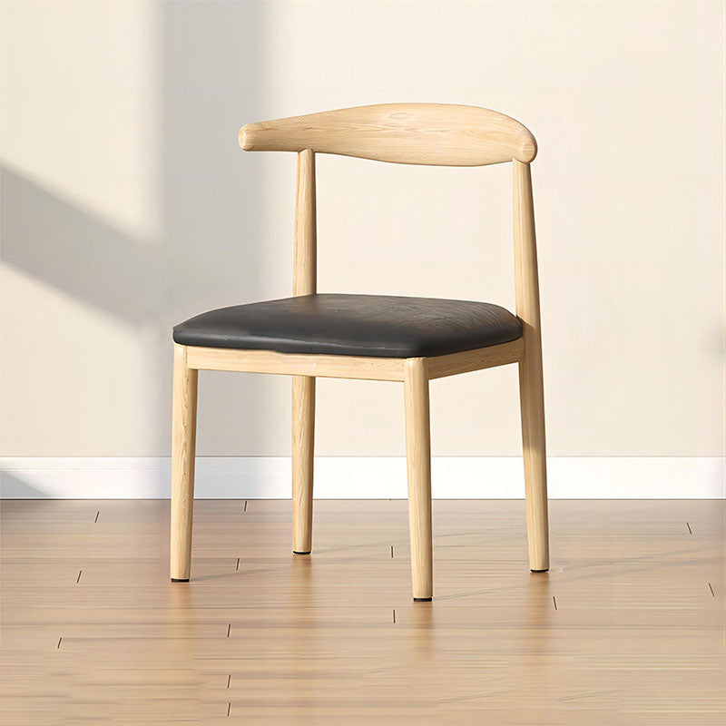 Scandinavian Cowhide Leather Square Dining Chair — Latex / Coffee Color Leather - Walnut Legs